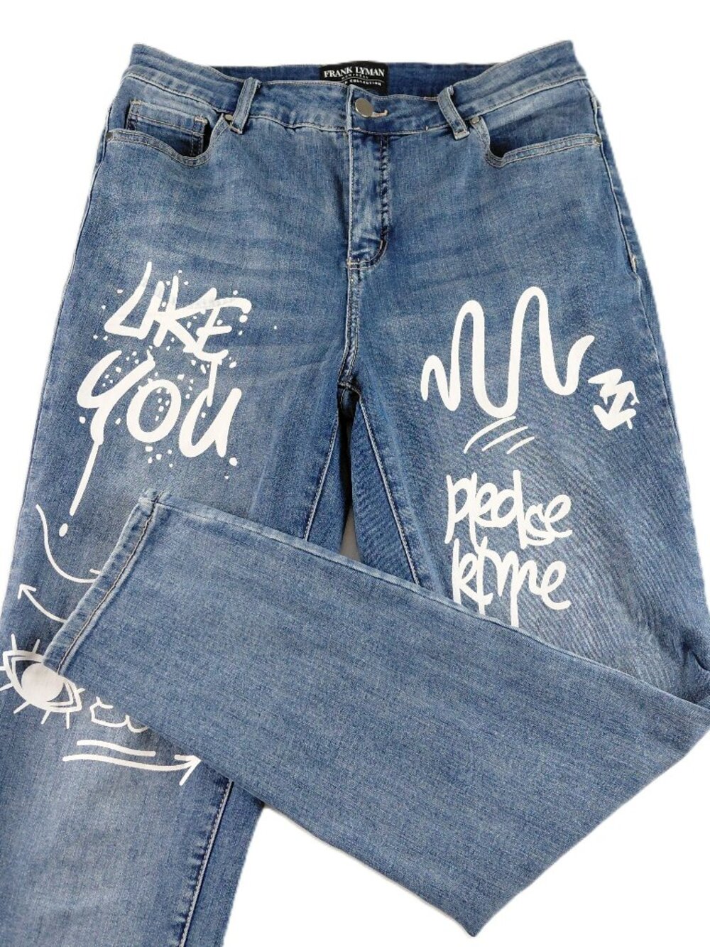 Frank Lyman Montreal High Rise Slim Leg Printed Jeans Women's Large Medium Wash
